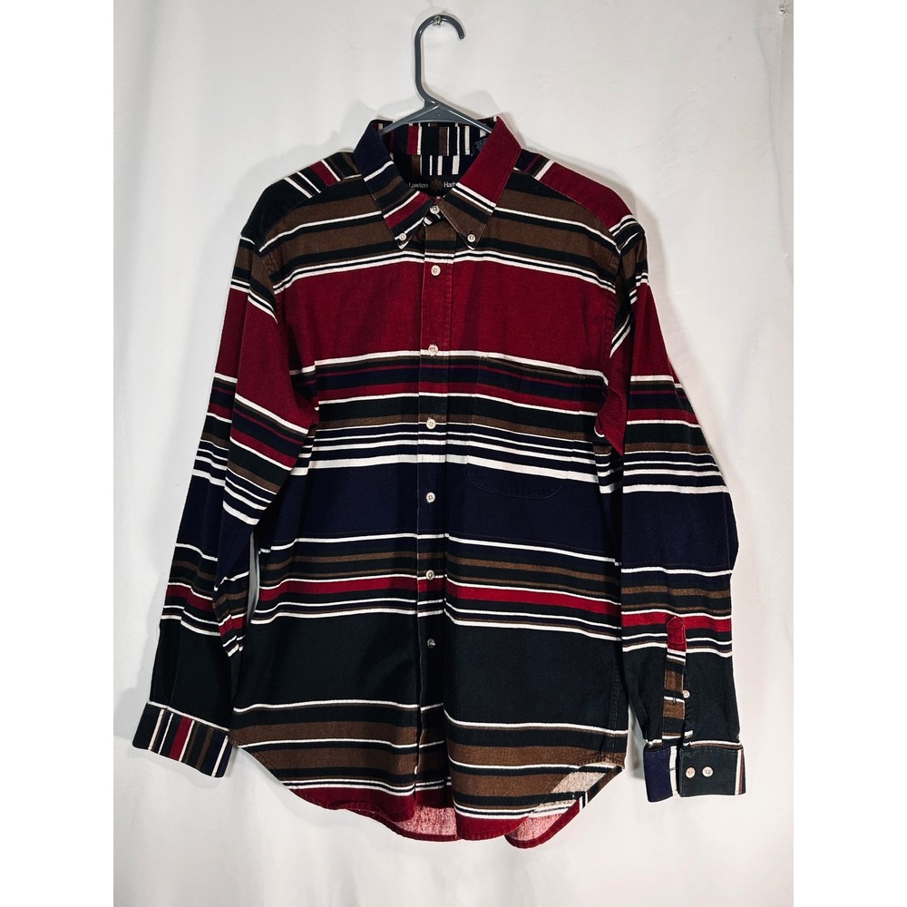 Lawton Harbor Mens Multi Stripe Flannel Button Down Shirt‎ Burgundy Navy Green L